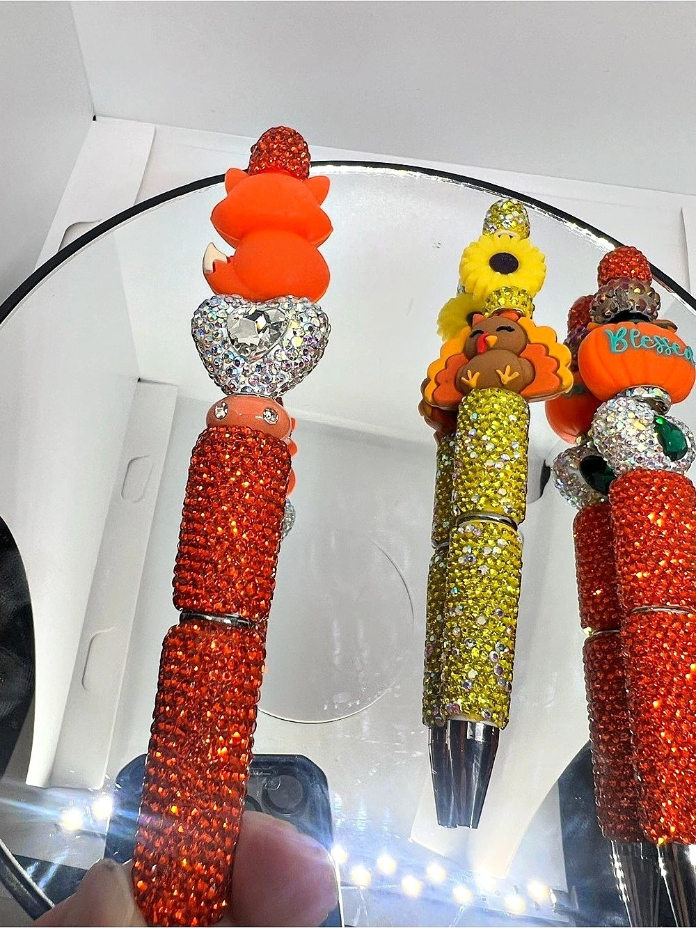 Rhinestone Pens Fall Thanksgiving Bling Pens Turkey Fox Pumpkin Sunflower Sparkl - Picture 7 of 11